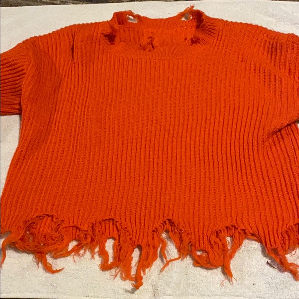Orange Distressed Sweater